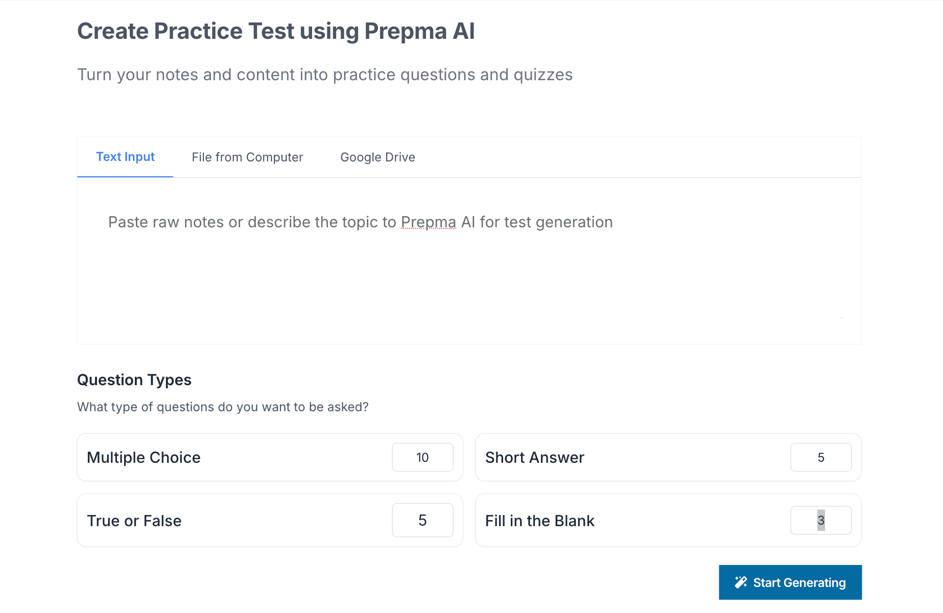 Generate Study material with Prepma AI